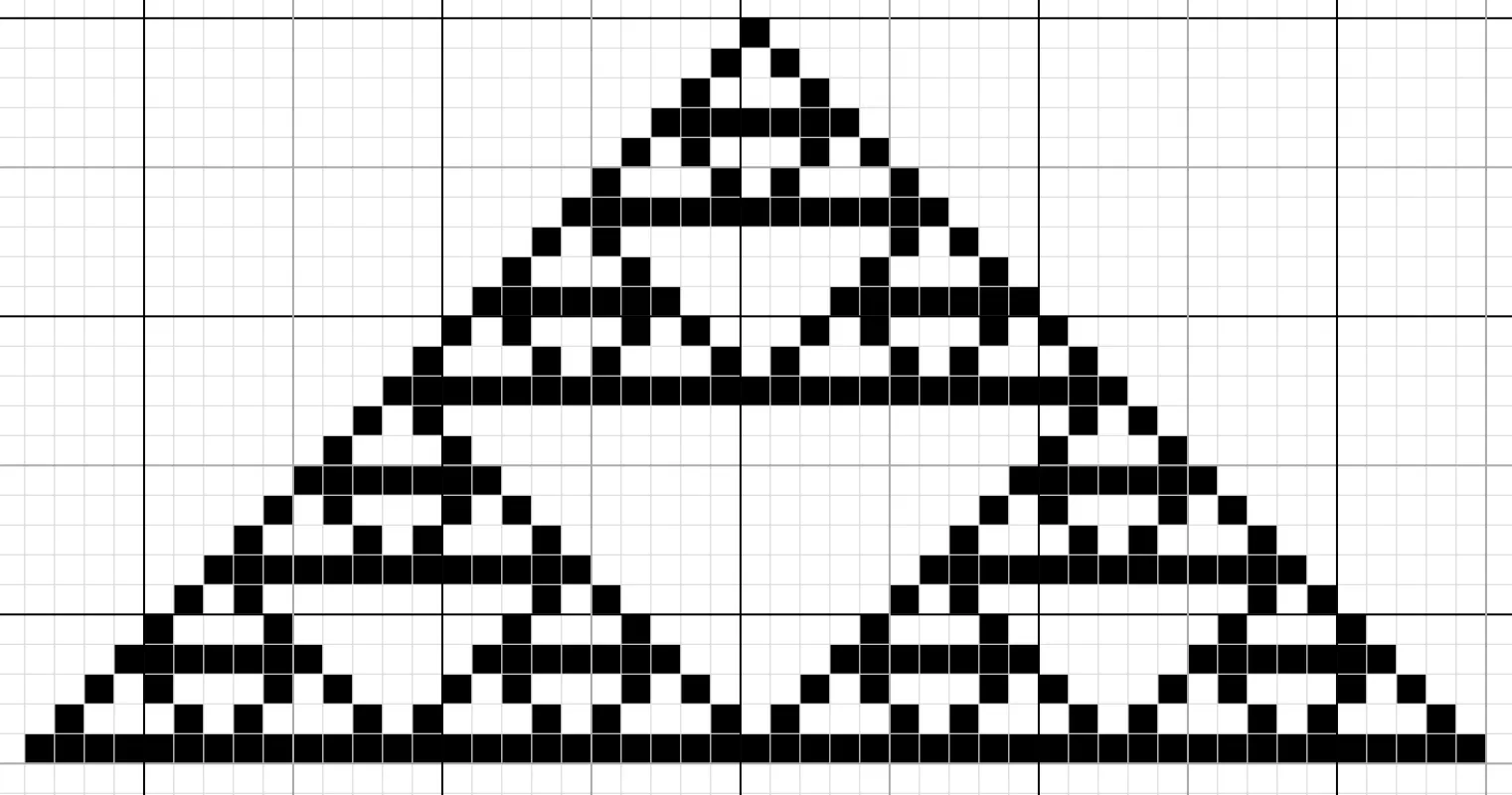 image of a cross stitch chart for the fractal the Sierpiński triangle