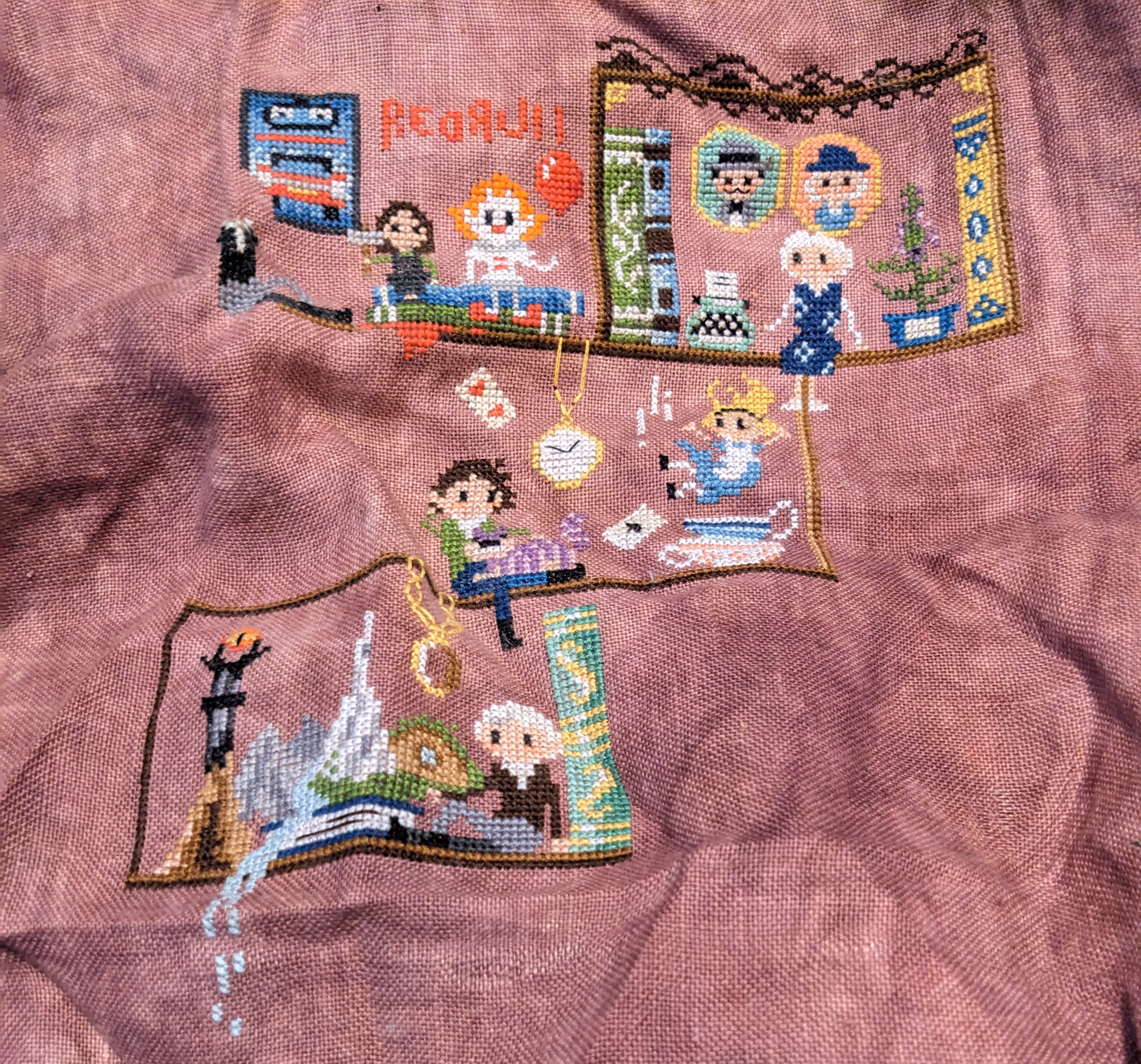 Cheerful authors on bookshelves are featured next to imagery from their popular works