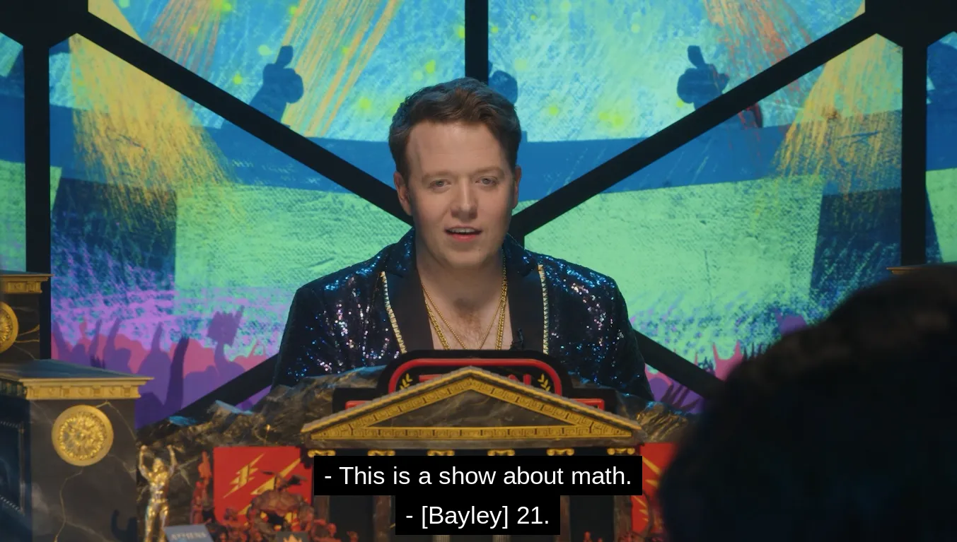 A screen capture of Brennan Lee Mulligan on Dimension 20 saying this is a show about math