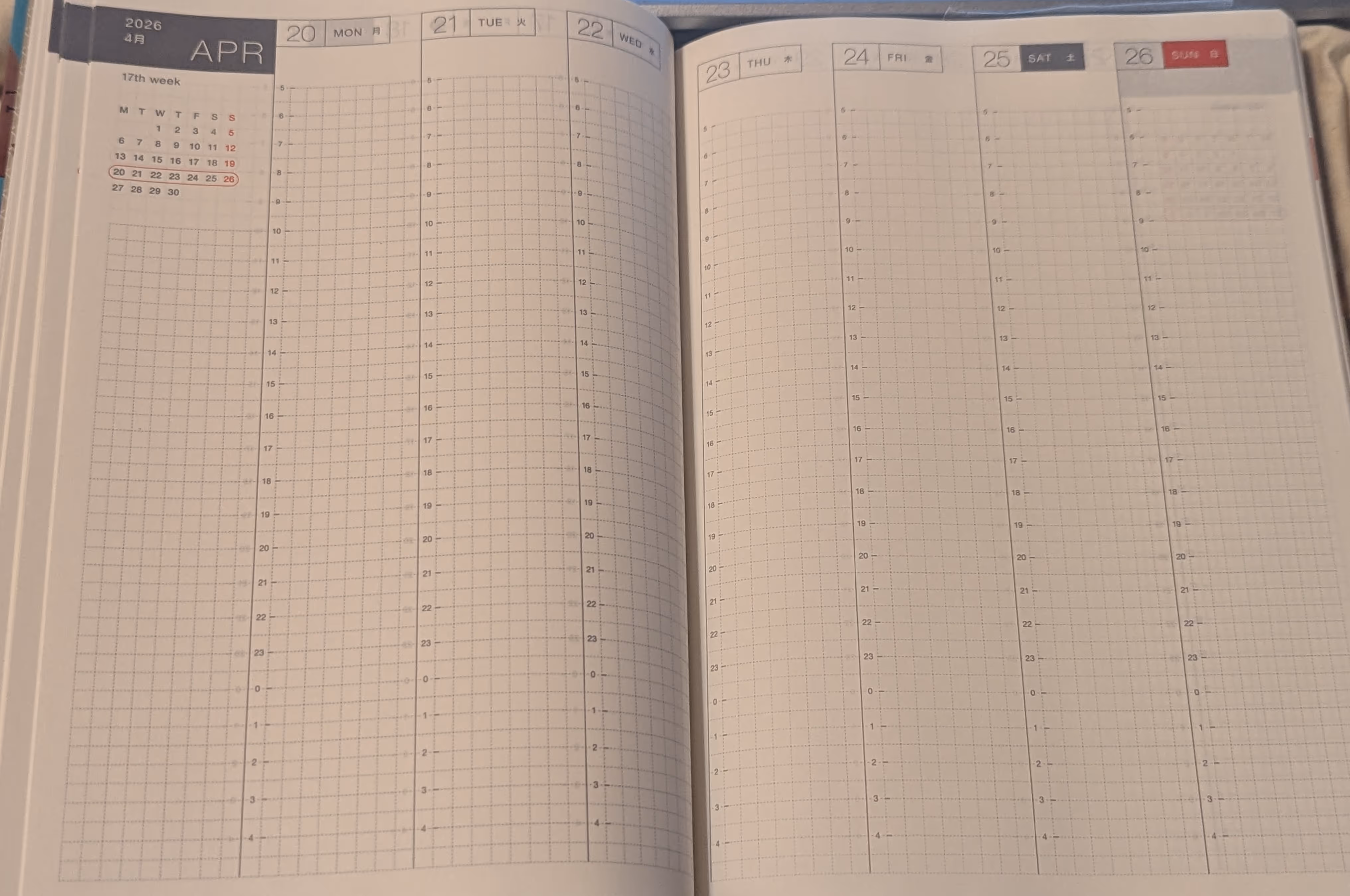 A timetable for the week